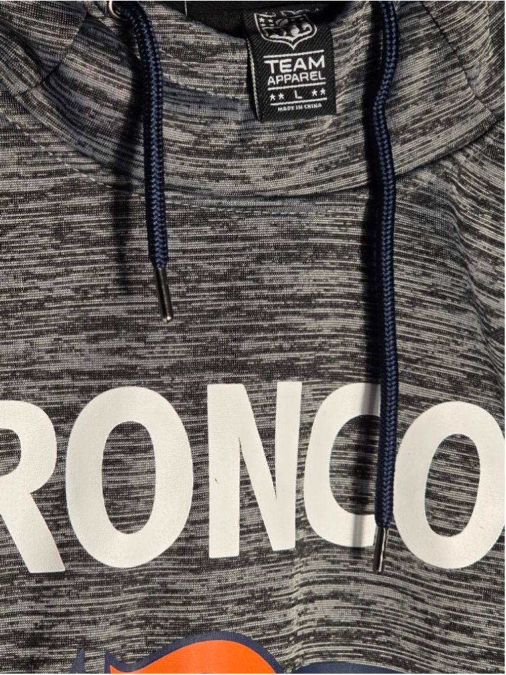 Men's TEAM APPAREL Broncos Hoodie L Gray Blue NFL football sweatshirt gameday - Picture 3 of 4